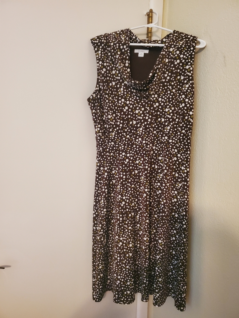 Sleeveless Brown Polka Dot Midi Dress